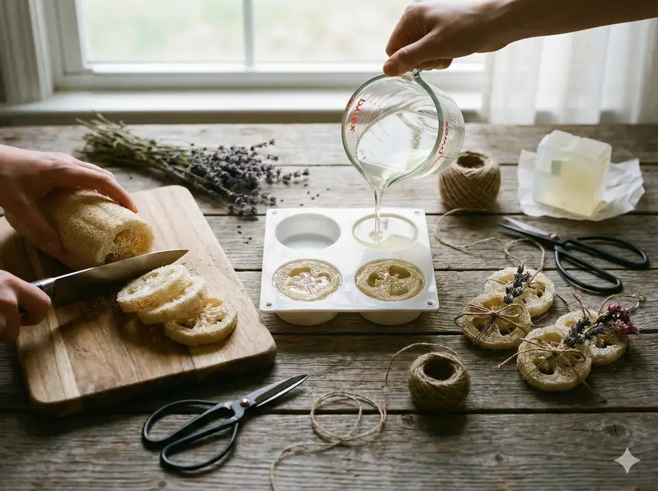 Simple loofah slicing, basic soap embedding, or easy ornament projects with minimal supplies needed