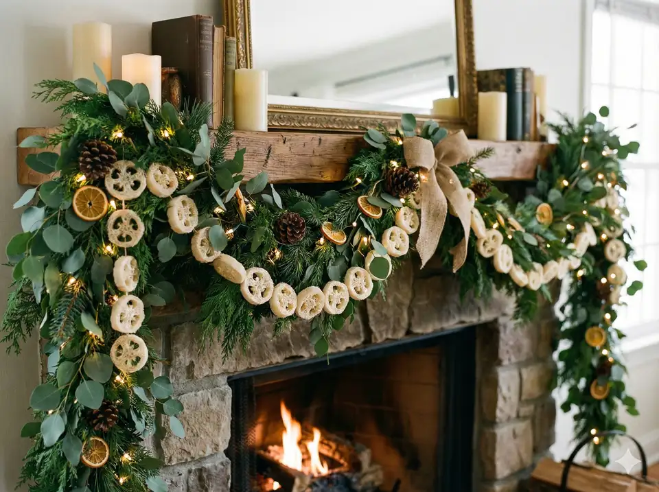 Loofah pieces strung as decorative garland