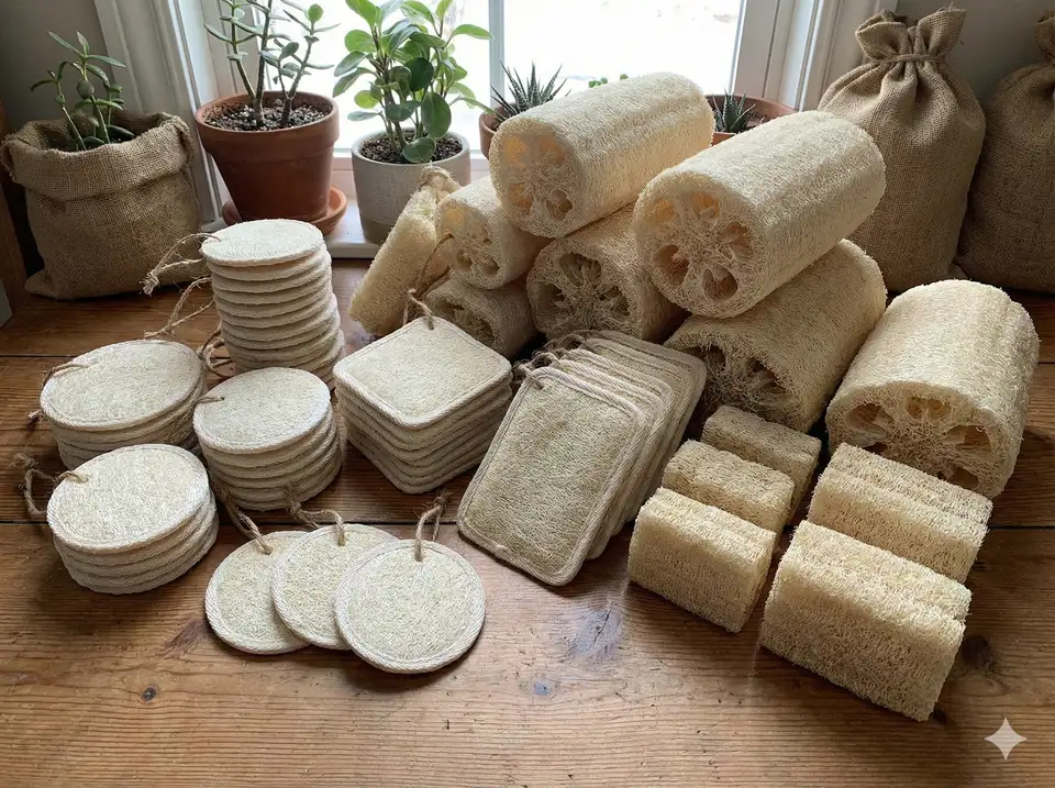 Different shaped loofah scrubbers for various uses