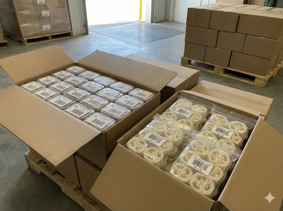 Wholesale packaging of loofah products for retail