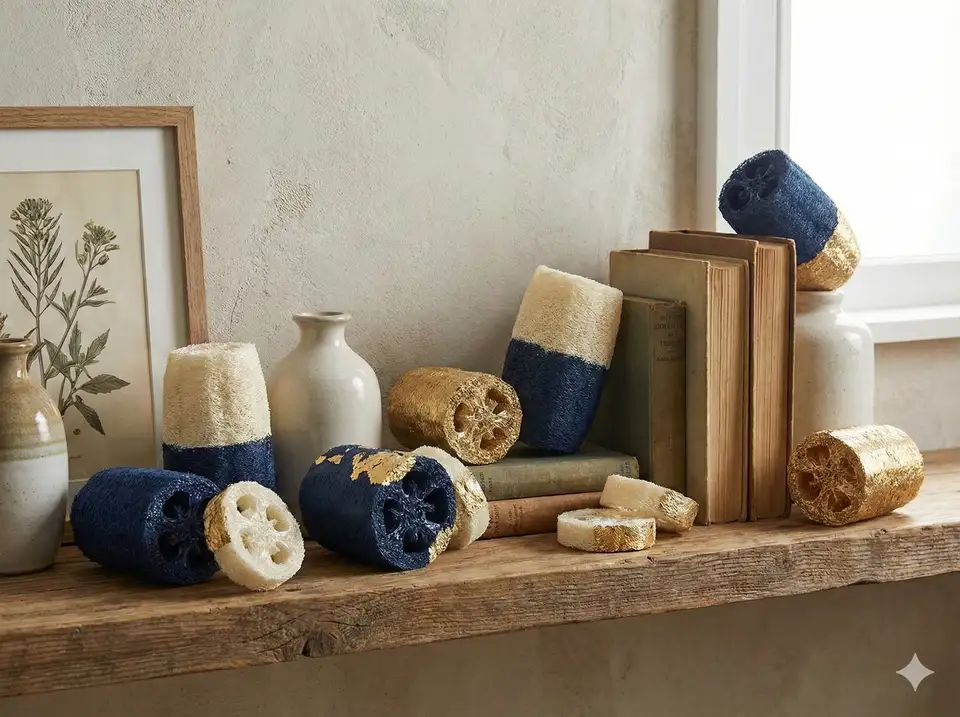 Loofah pieces painted in home's color scheme