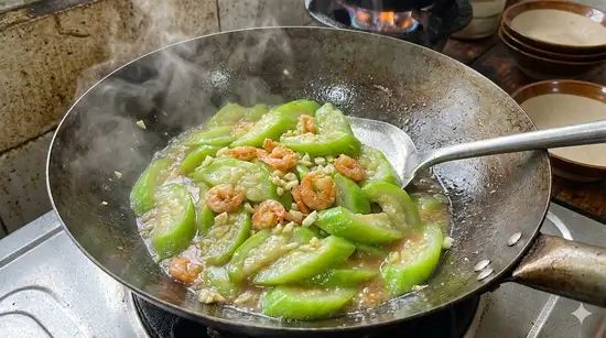 Chinese-style luffa stir-fry with dried shrimp and garlic