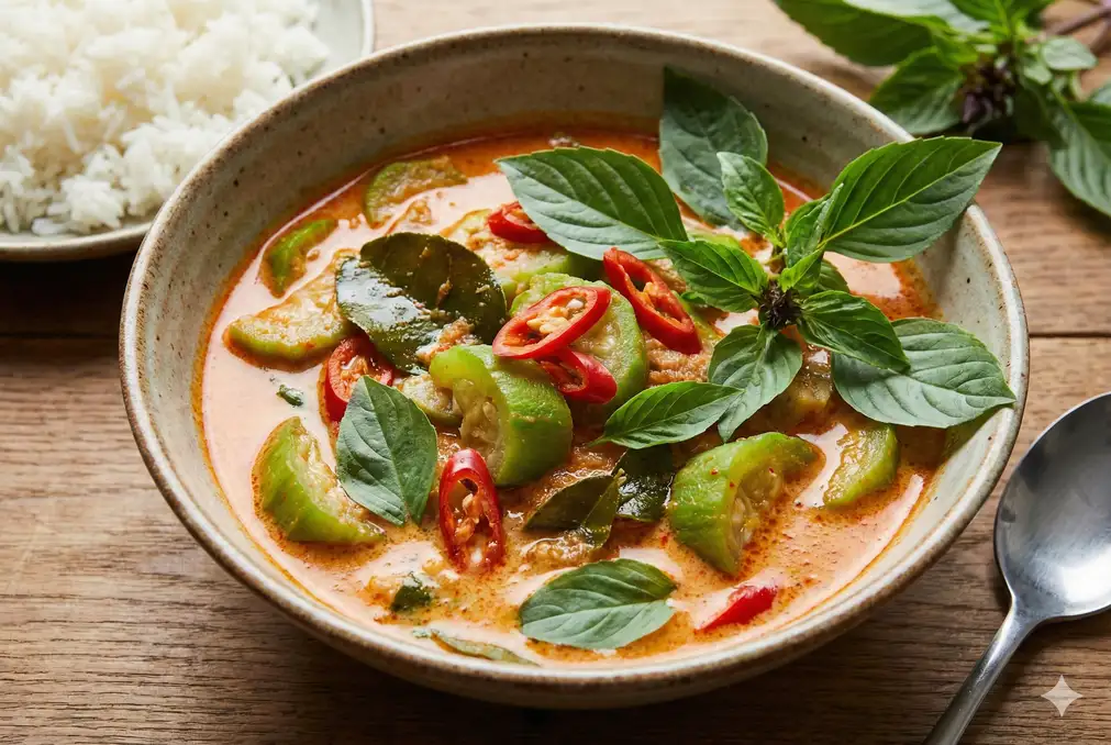 Thai coconut curry with luffa in creamy sauce