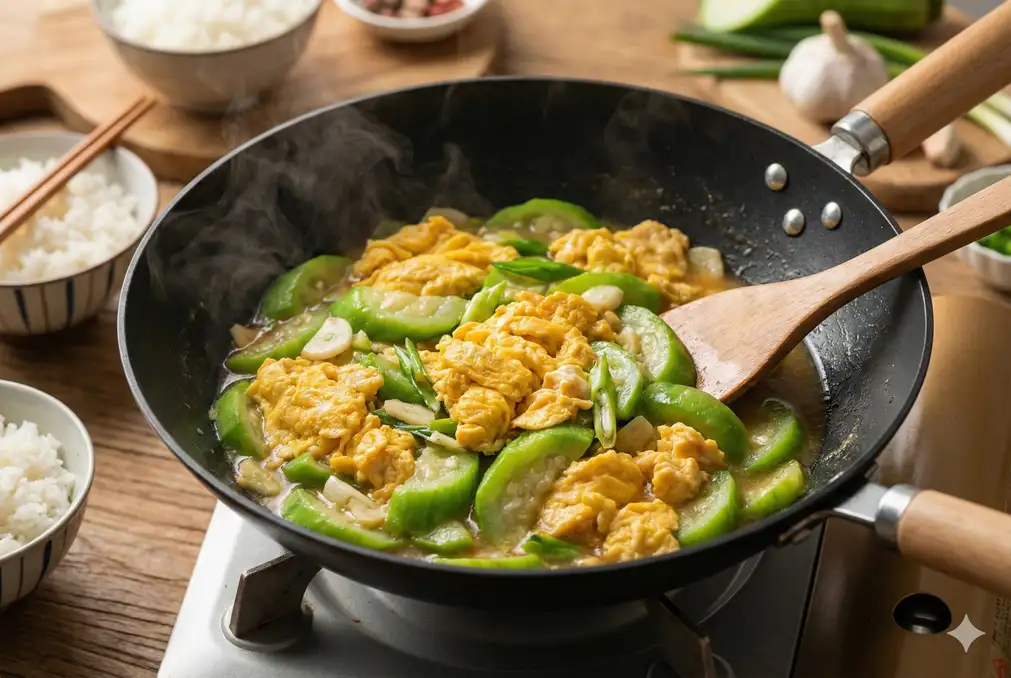 Luffa stir-fried with scrambled eggs Chinese home cooking style