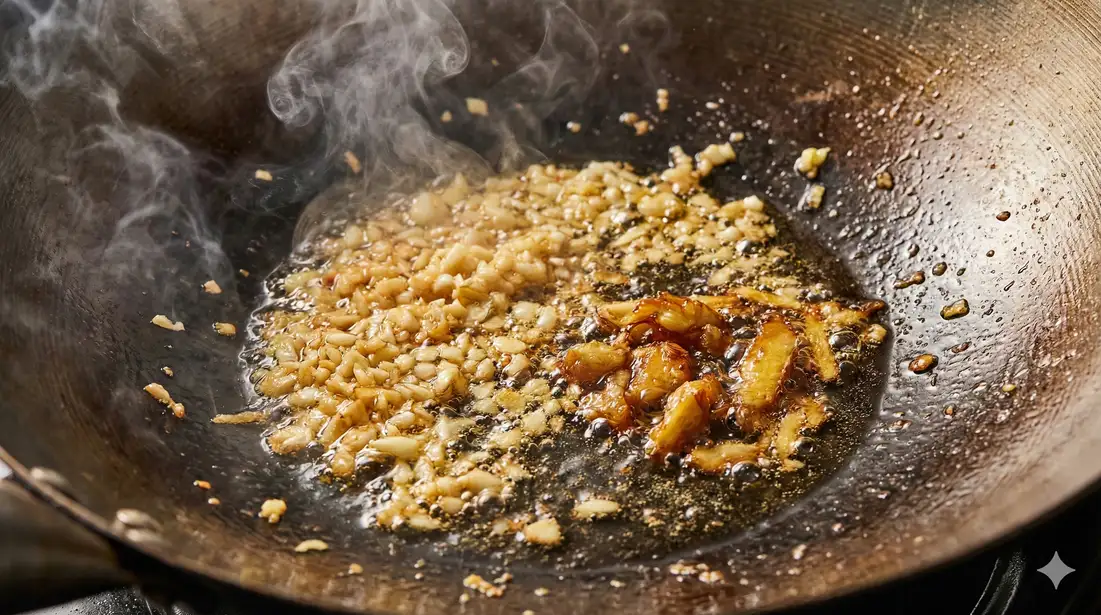 Stir fry vegetables in wok