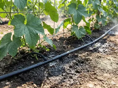 Drip irrigation system watering loofah vines