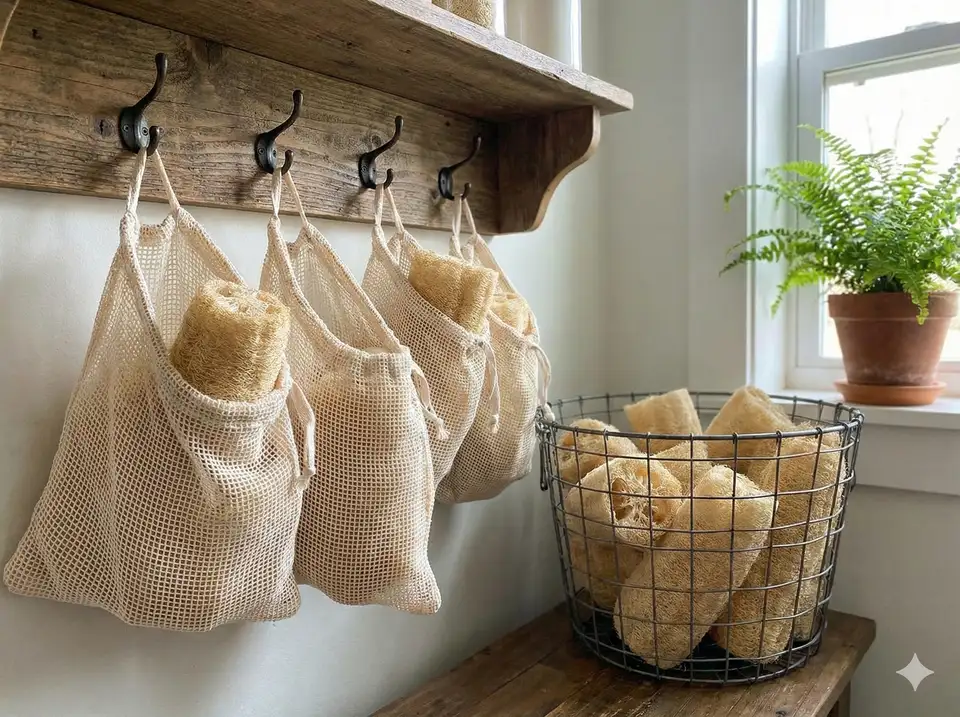 Breathable mesh bags ideal for loofah sponge storage
