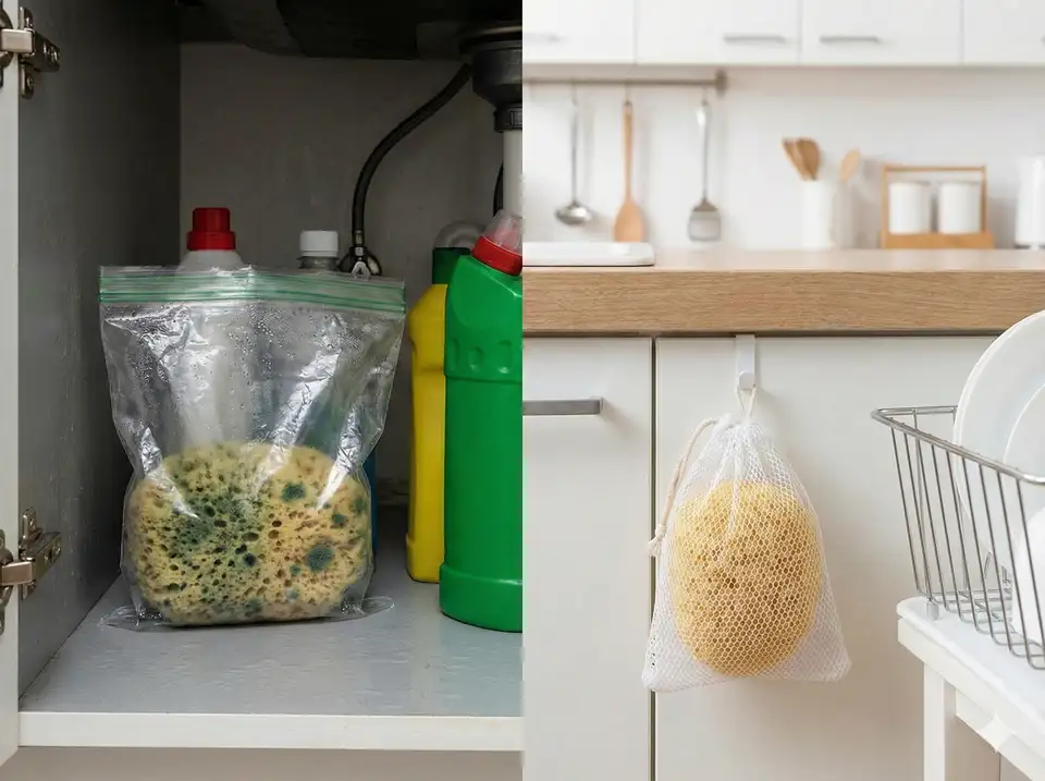 Comparison of wrong versus right loofah storage methods