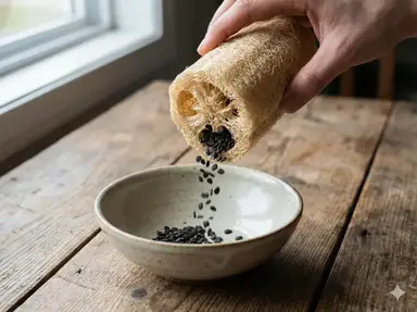 Removing seeds from inside luffa gourd