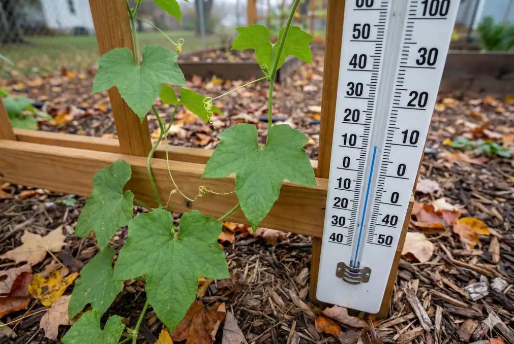 Loofah plant affected by temperature stress preventing flowering
