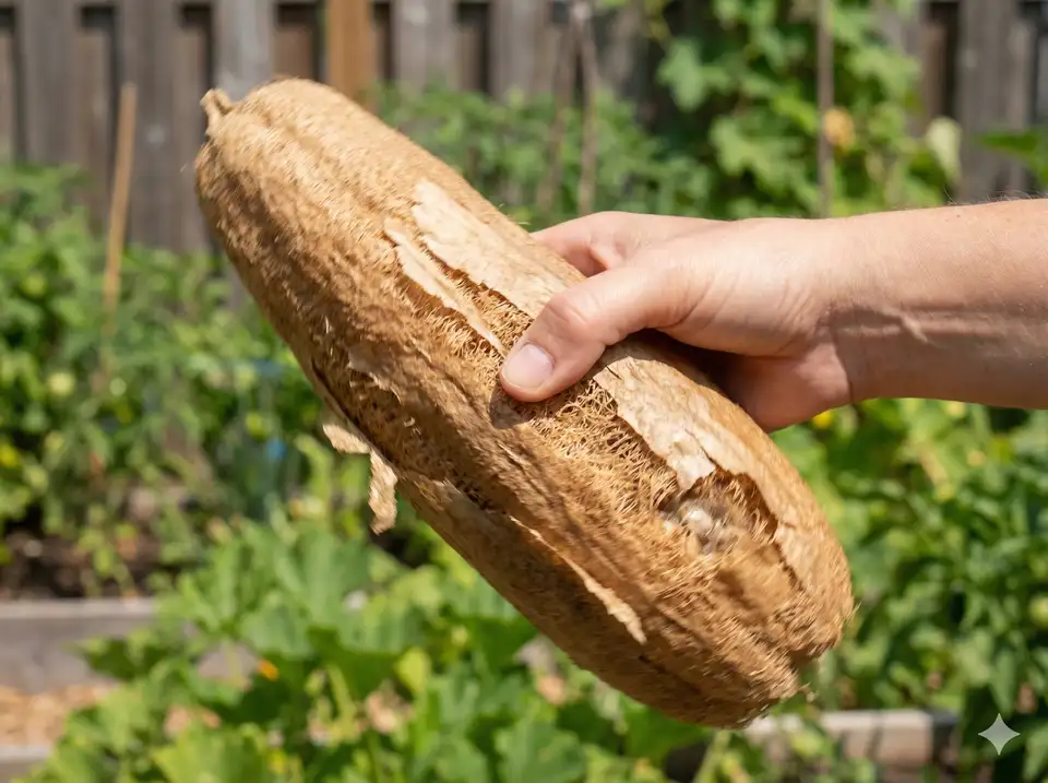 Testing loofah dryness by weight showing lightweight fully dried sponge