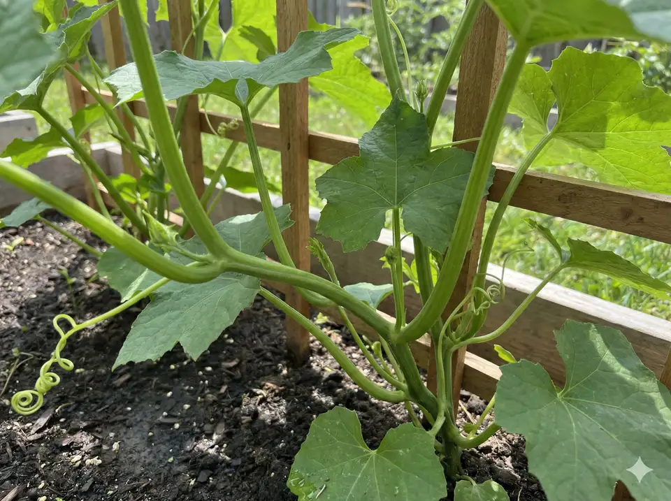 Young loofah plant that needs more time to mature before flowering