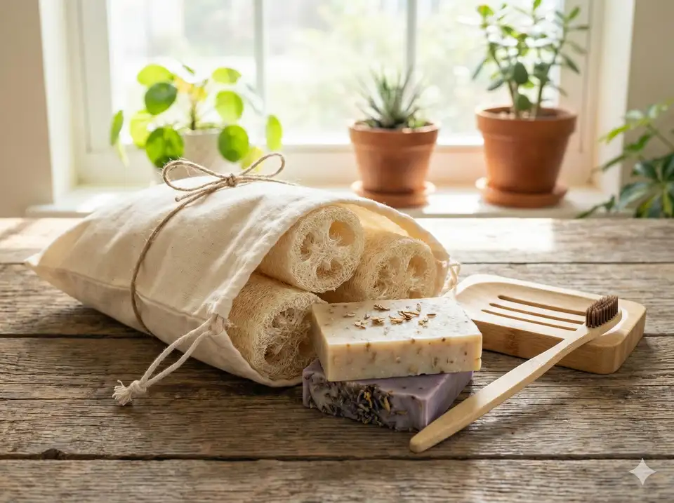 Zero waste loofah gift set with sustainable packaging