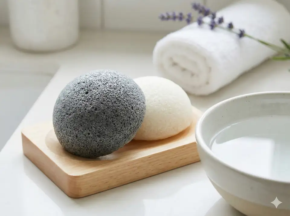 Teardrop-shaped konjac sponge for gentle facial exfoliation and daily cleansing routines