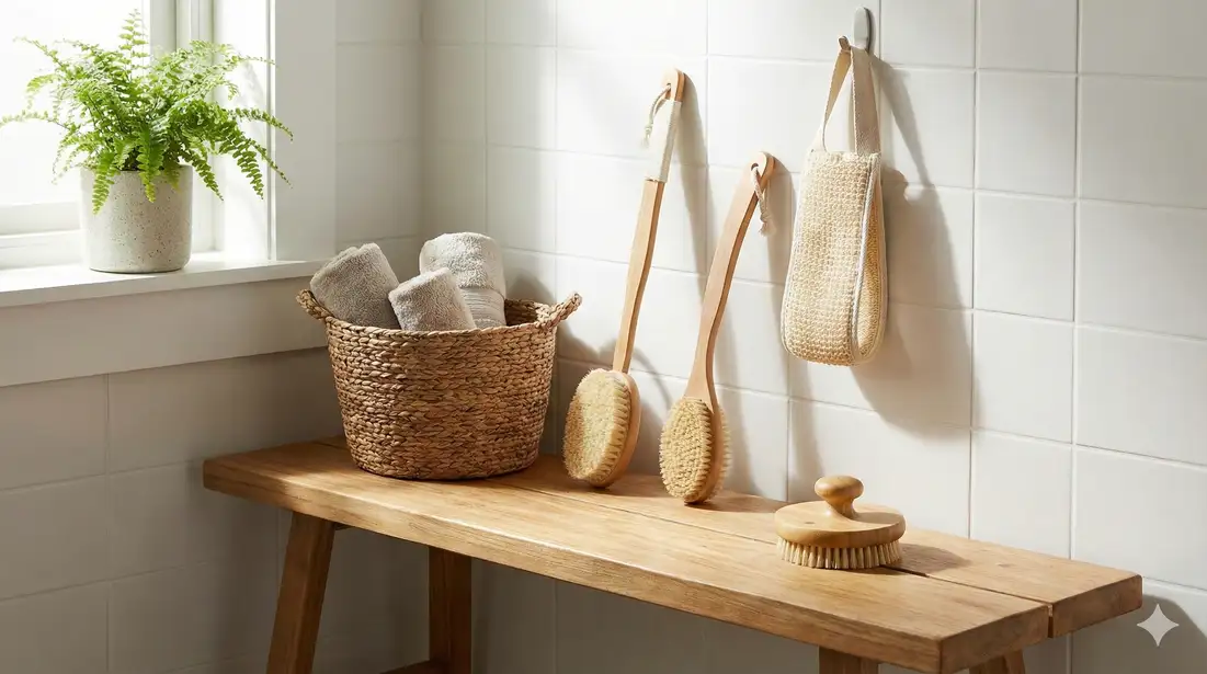 Long-handled loofah back scrubber