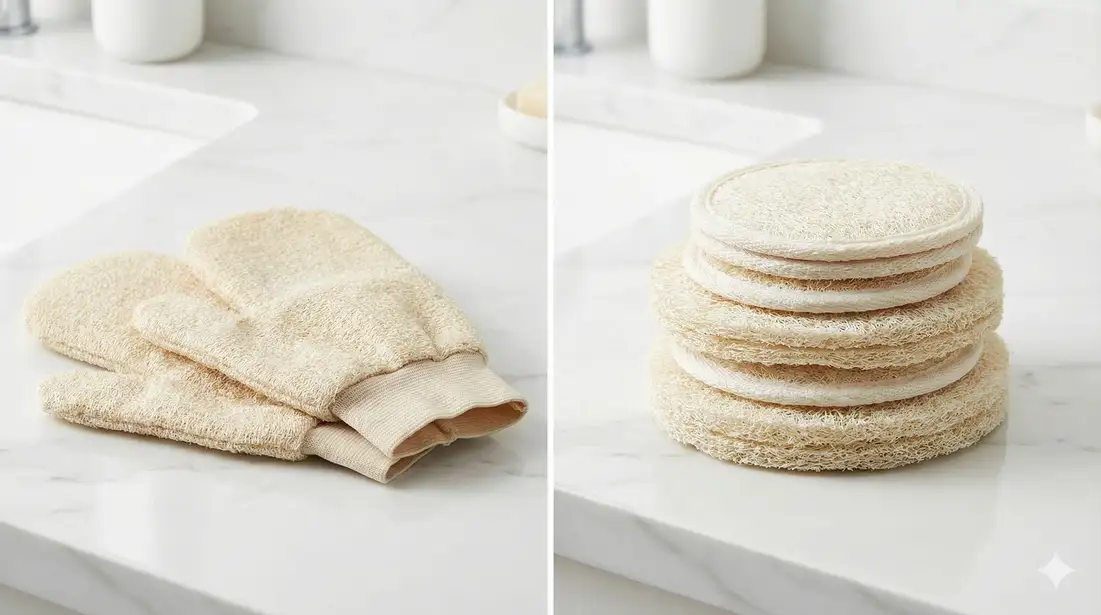 Loofah exfoliating gloves and mitts