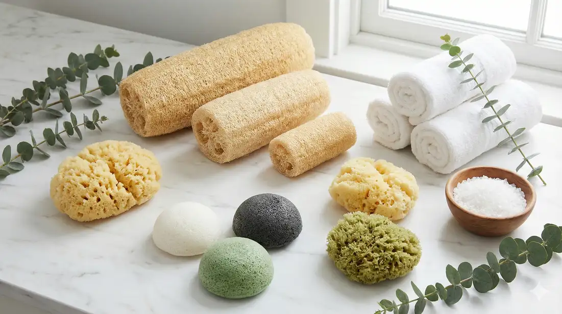 Natural loofah sponge slices for bath and body