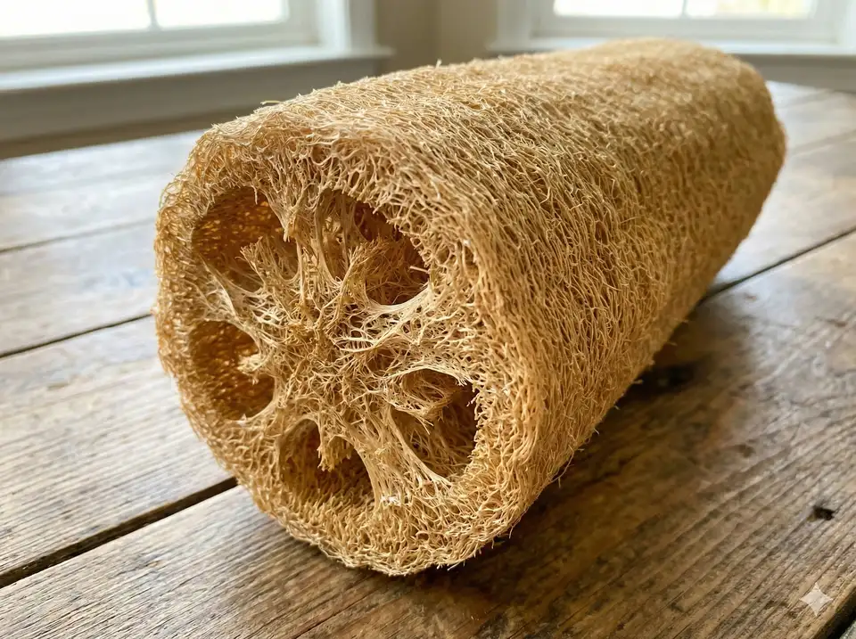 Full-length premium Egyptian loofah sponge showing dense natural fiber texture and uniform structure