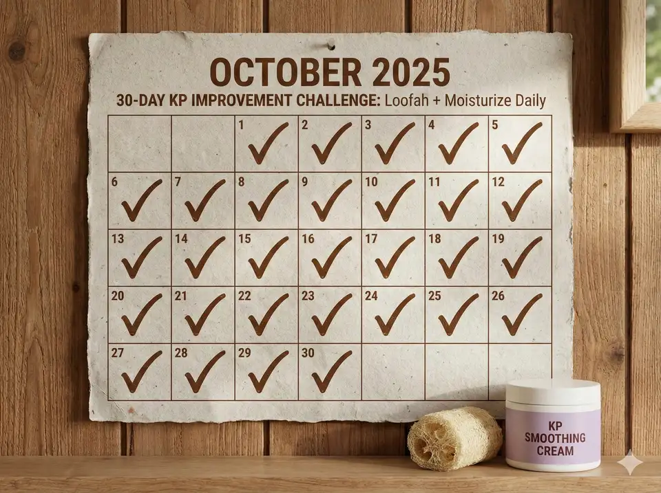 Visual schedule showing daily KP exfoliation and moisturizing routine