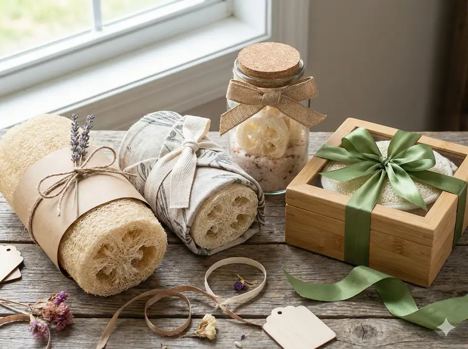 Creative DIY loofah gift packaging ideas using sustainable materials and natural decorations