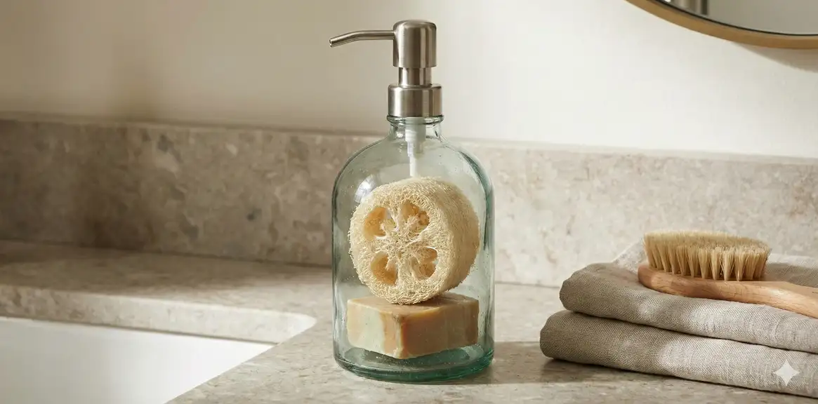 DIY loofah soap dispenser with bar soap