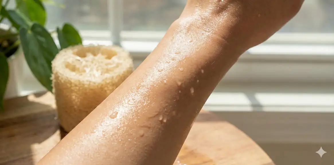 Healthy glowing skin from loofah exfoliation