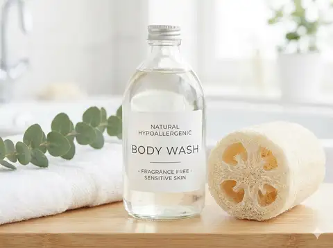 Fragrance-free gentle cleanser used with loofah for sensitive skin