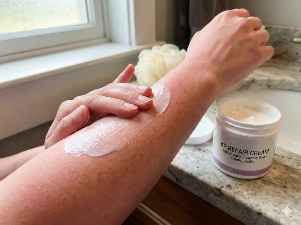 Applying urea or lactic acid lotion after loofah exfoliation