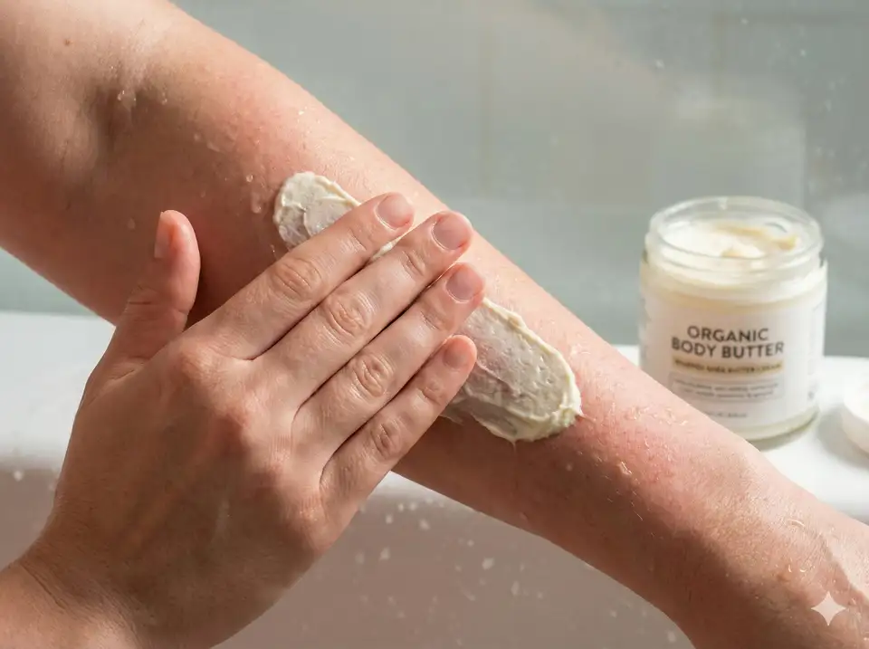 Applying rich moisturizer immediately after loofah exfoliation