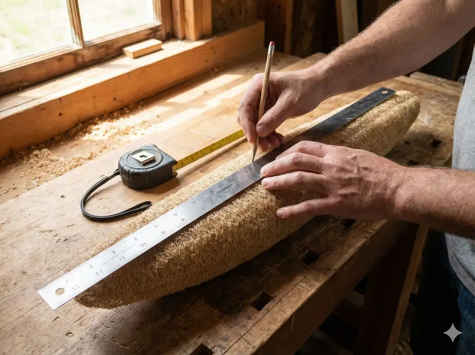 Measuring loofah sections before cutting