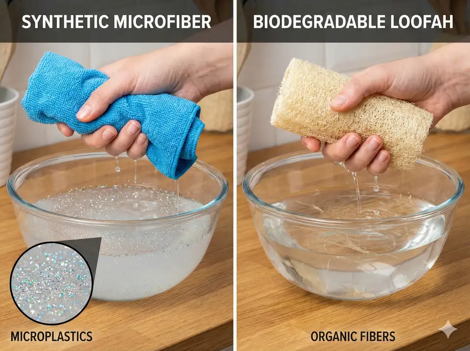 Microfiber cleaning cloth vs loofah for surface cleaning