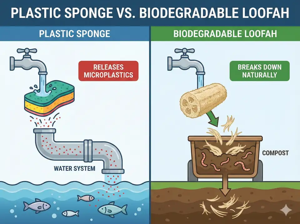 Illustration showing microplastic shedding from synthetic sponges