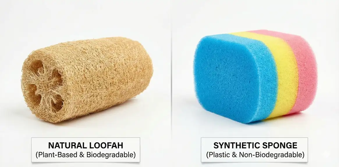 Natural loofah vs synthetic sponge comparison