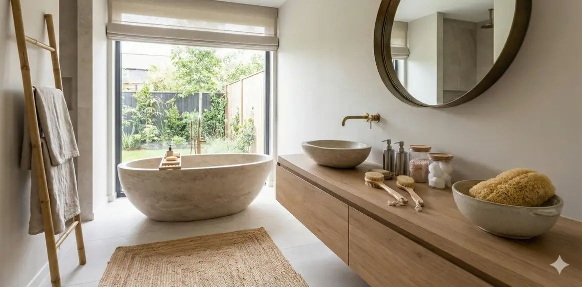 Completely plastic-free bathroom featuring loofah and natural alternatives