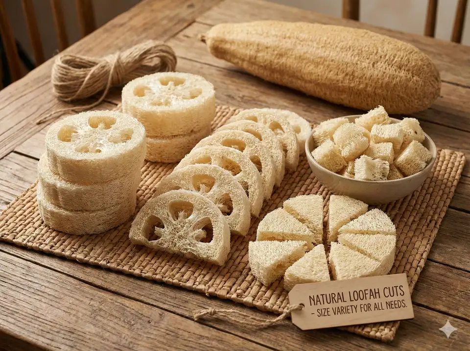 Quarter-section loofah scrubbers for easy gripping