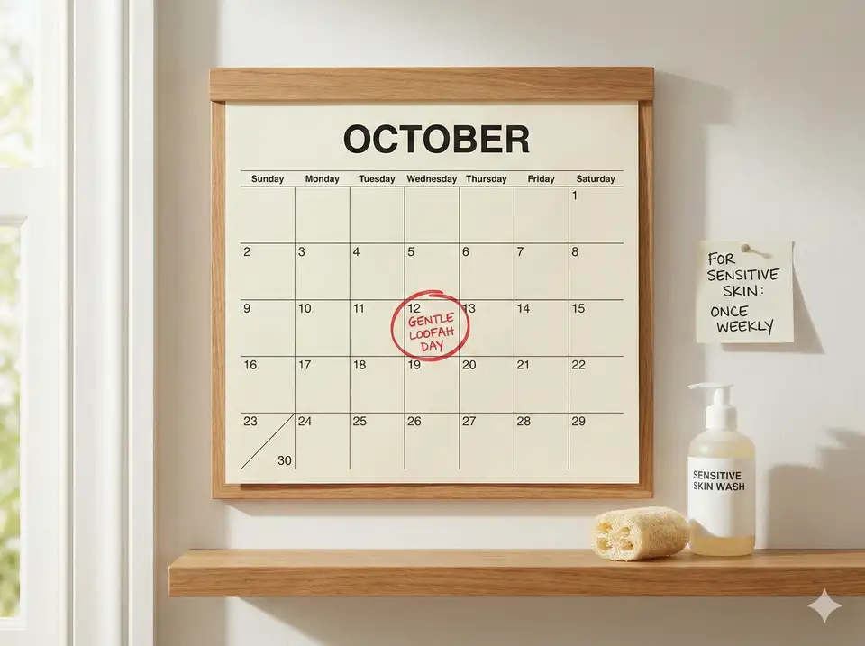 Weekly calendar showing once-weekly exfoliation for sensitive skin