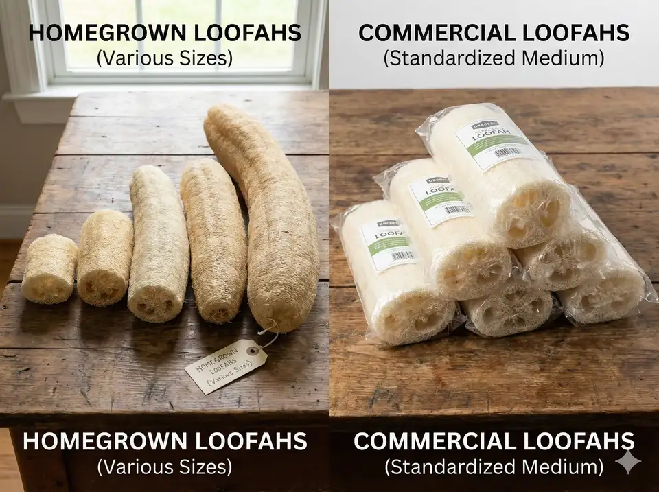 Range of sizes from homegrown harvest vs uniform commercial products